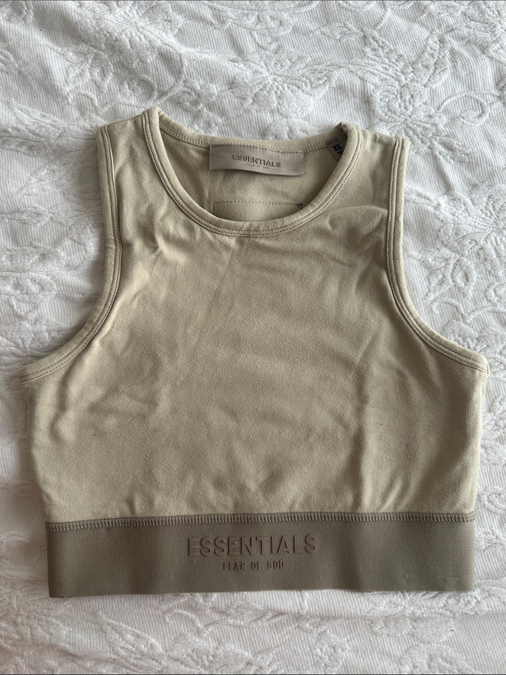 Essentials khaki Crop Tank with Branded Elastic Hem